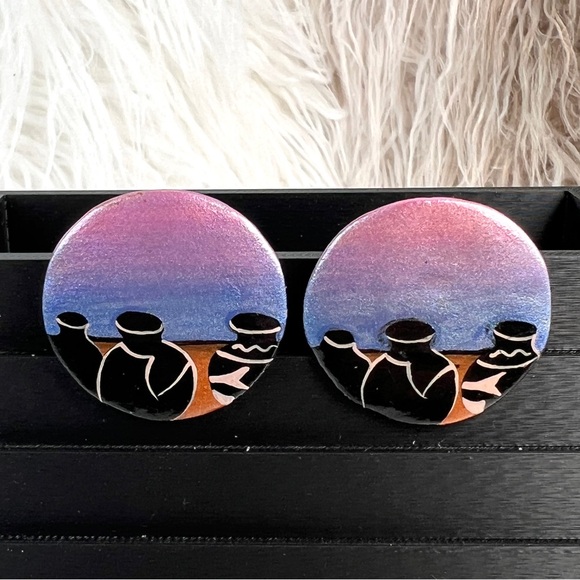 Beautiful vintage colorful circle costume pierced earrings - Picture 5 of 7